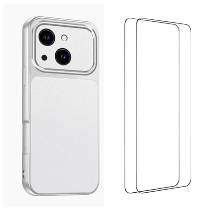 WANLONFENG Lambskin Texture PC TPU Phone Case with 2pcs Screen Films, For iPhone 15 Pro Max, For iPhone 15 Pro, For iPhone 15, For iPhone 14