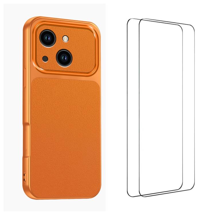 WANLONFENG Lambskin Texture PC TPU Phone Case with 2pcs Screen Films, For iPhone 15 Pro Max, For iPhone 15 Pro, For iPhone 15, For iPhone 14