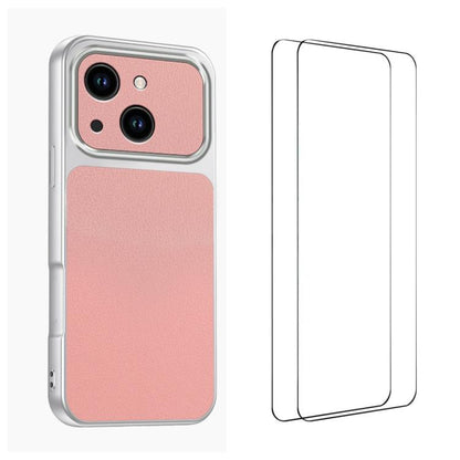 WANLONFENG Lambskin Texture PC TPU Phone Case with 2pcs Screen Films, For iPhone 15 Pro Max, For iPhone 15 Pro, For iPhone 15, For iPhone 14