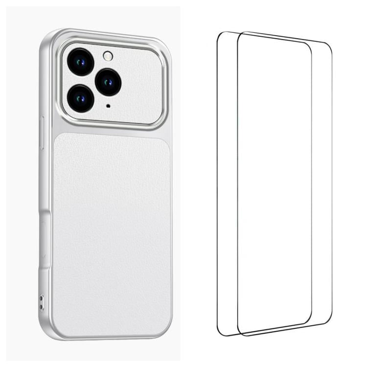WANLONFENG Lambskin Texture PC TPU Phone Case with 2pcs Screen Films, For iPhone 14 Pro, For iPhone 14 Pro Max, For iPhone 13 Pro Max, For iPhone 13 Pro