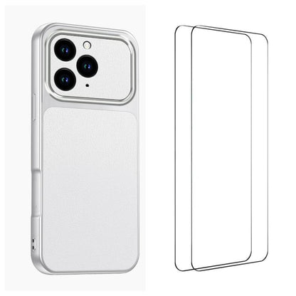 WANLONFENG Lambskin Texture PC TPU Phone Case with 2pcs Screen Films, For iPhone 14 Pro, For iPhone 14 Pro Max, For iPhone 13 Pro Max, For iPhone 13 Pro