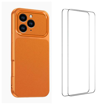 WANLONFENG Lambskin Texture PC TPU Phone Case with 2pcs Screen Films, For iPhone 14 Pro, For iPhone 14 Pro Max, For iPhone 13 Pro Max, For iPhone 13 Pro