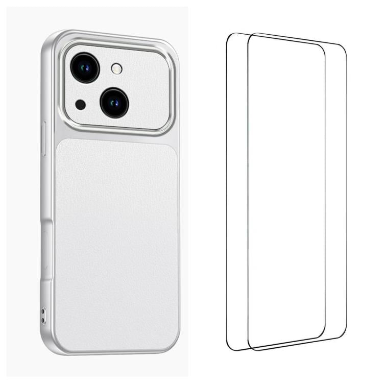 WANLONFENG Lambskin Texture PC TPU Phone Case with 2pcs Screen Films, For iPhone 13, For iPhone 12, For iPhone 12 Pro Max, For iPhone 12 Pro