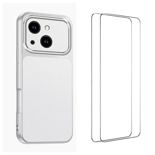 WANLONFENG Lambskin Texture PC TPU Phone Case with 2pcs Screen Films, For iPhone 13, For iPhone 12, For iPhone 12 Pro Max, For iPhone 12 Pro