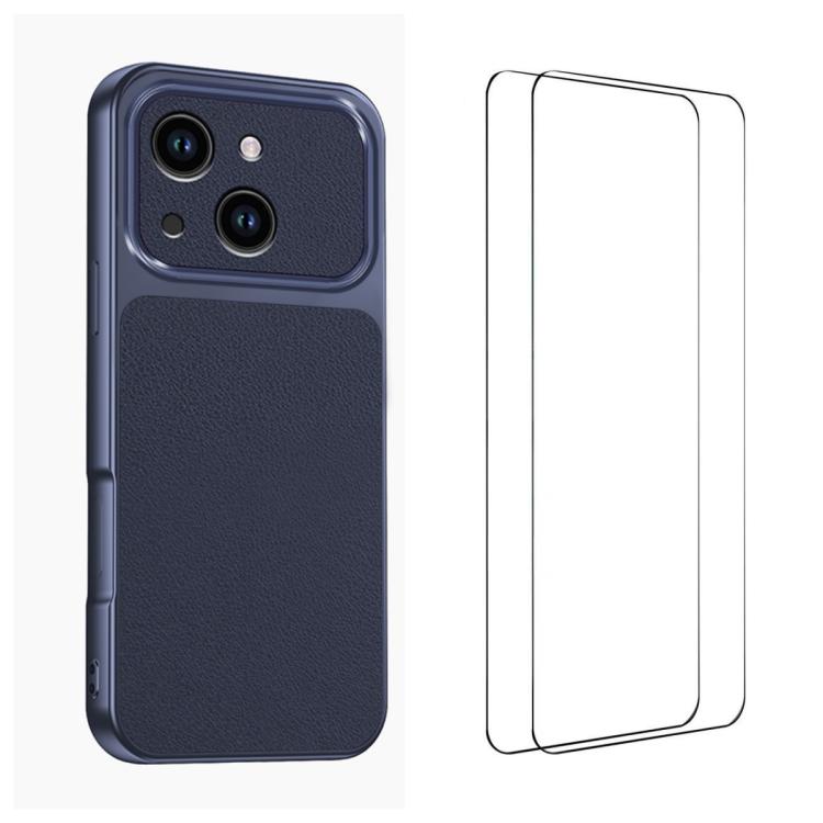 WANLONFENG Lambskin Texture PC TPU Phone Case with 2pcs Screen Films, For iPhone 13, For iPhone 12, For iPhone 12 Pro Max, For iPhone 12 Pro