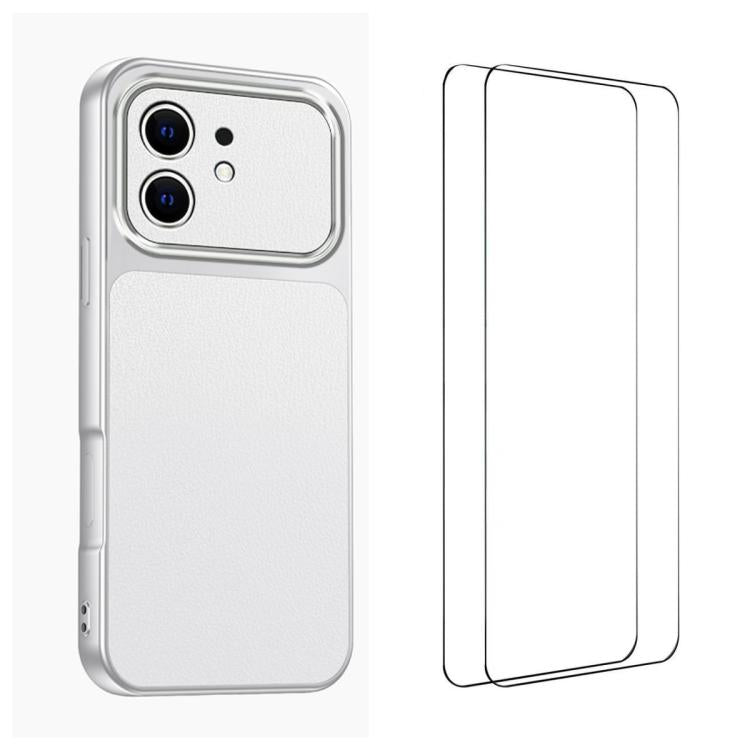 WANLONFENG Lambskin Texture PC TPU Phone Case with 2pcs Screen Films, For iPhone 13, For iPhone 12, For iPhone 12 Pro Max, For iPhone 12 Pro
