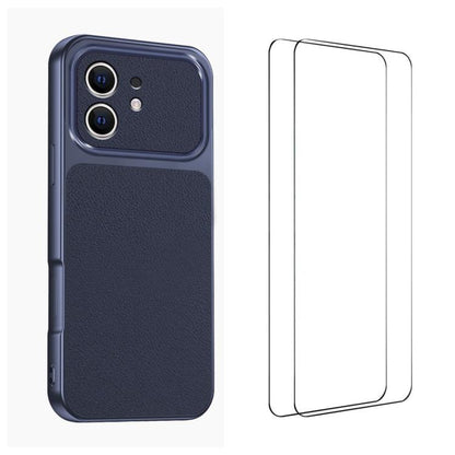 WANLONFENG Lambskin Texture PC TPU Phone Case with 2pcs Screen Films, For iPhone 13, For iPhone 12, For iPhone 12 Pro Max, For iPhone 12 Pro