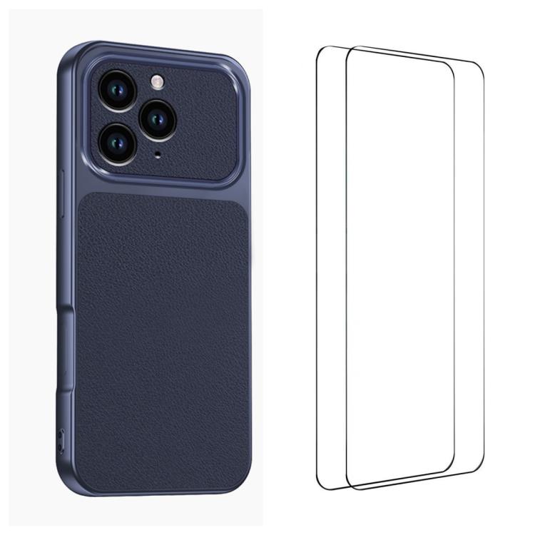 WANLONFENG Lambskin Texture PC TPU Phone Case with 2pcs Screen Films, For iPhone 13, For iPhone 12, For iPhone 12 Pro Max, For iPhone 12 Pro