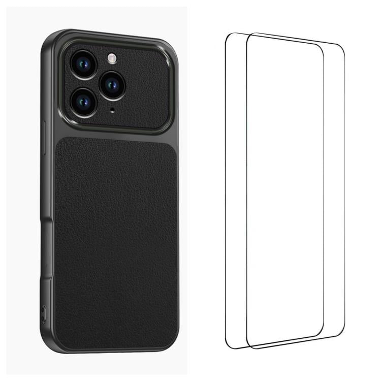 WANLONFENG Lambskin Texture PC TPU Phone Case with 2pcs Screen Films, For iPhone 11 Pro Max, For iPhone 11, For iPhone 11 Pro