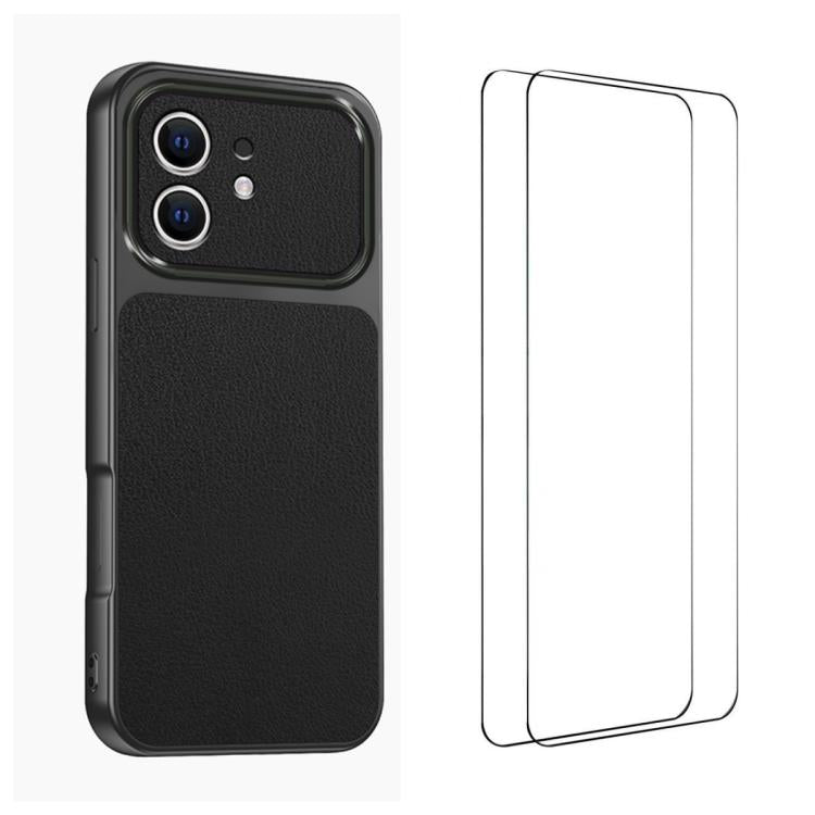 WANLONFENG Lambskin Texture PC TPU Phone Case with 2pcs Screen Films, For iPhone 11 Pro Max, For iPhone 11, For iPhone 11 Pro