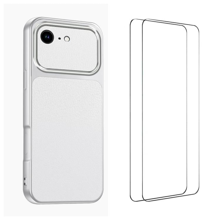 WANLONFENG Lambskin Texture PC TPU Phone Case with 2pcs Screen Films, For iPhone 17e / 16e, For iPhone 17 Pro Max, For iPhone 17 Pro, For iPhone 17