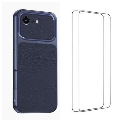 WANLONFENG Lambskin Texture PC TPU Phone Case with 2pcs Screen Films, For iPhone 17e / 16e, For iPhone 17 Pro Max, For iPhone 17 Pro, For iPhone 17