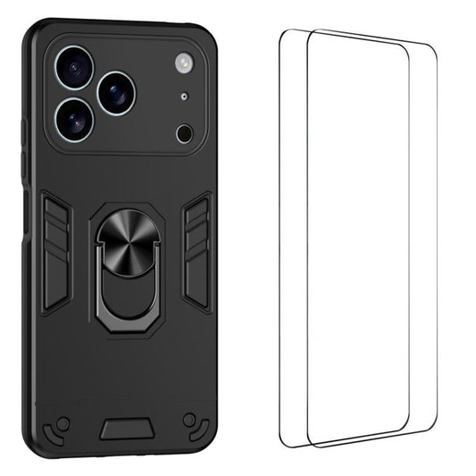 WANLONFENG Armor Kickstand Shockproof Phone Case with 2pcs Screen Films, For iPhone 17 Pro Max, For iPhone 17 Pro, For iPhone 17, For iPhone Air, For iPhone 16 Pro Max, For iPhone 16 Pro, For iPhone 16, For iPhone 15 Pro Max