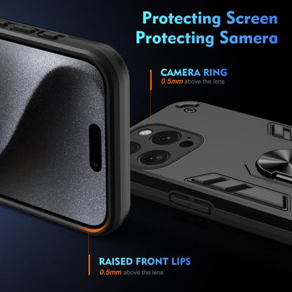 WANLONFENG Armor Kickstand Shockproof Phone Case with 2pcs Screen Films, For iPhone 15 Pro, For iPhone 15