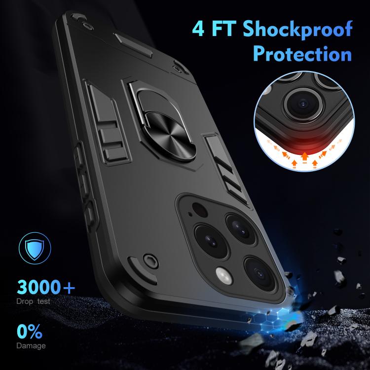 WANLONFENG Armor Kickstand Shockproof Phone Case with 2pcs Screen Films, For iPhone 15 Pro, For iPhone 15