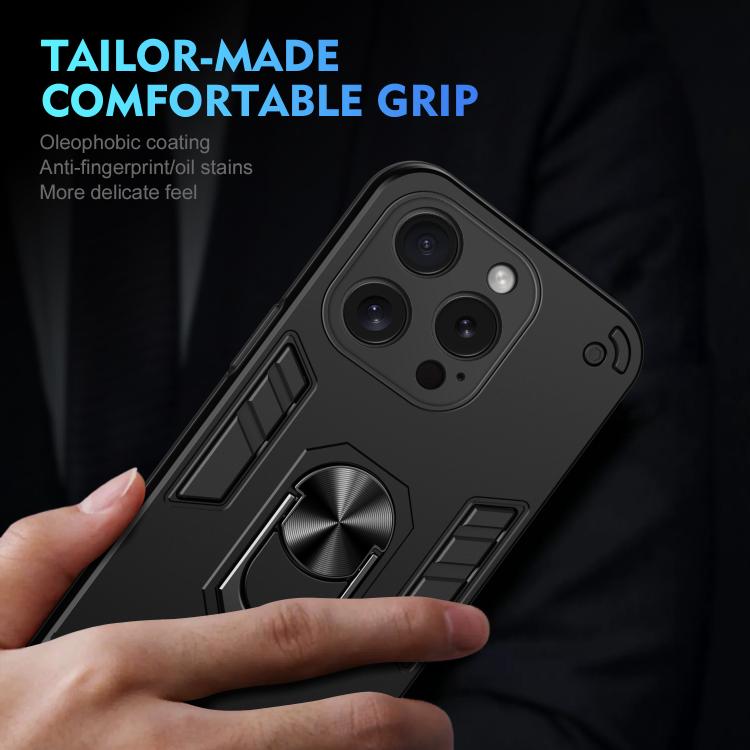 WANLONFENG Armor Kickstand Shockproof Phone Case with 2pcs Screen Films, For iPhone 15 Pro, For iPhone 15