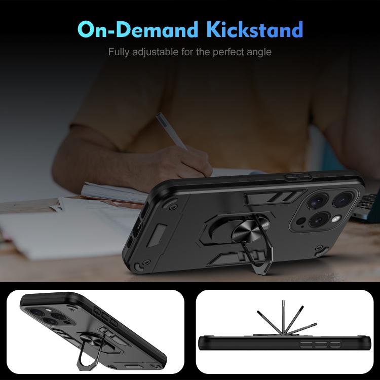 WANLONFENG Armor Kickstand Shockproof Phone Case with 2pcs Screen Films, For iPhone 15 Pro, For iPhone 15