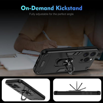 WANLONFENG Armor Kickstand Shockproof Phone Case with 2pcs Screen Films, For iPhone 15 Pro, For iPhone 15