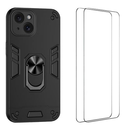 WANLONFENG Armor Kickstand Shockproof Phone Case with 2pcs Screen Films, For iPhone 15 Pro, For iPhone 15