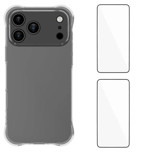 WANLONFENG Transparent Four-Corner Shockproof TPU Phone Case with 2pcs Screen Films, For iPhone 18 Pro, For iPhone 18 Pro Max, For iPhone 17e / 16e, For iPhone 17 Pro Max, For iPhone 17 Pro, For iPhone 17, For iPhone Air, For iPhone 16 Pro Max