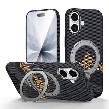 SULADA Kevlar Pixel Grid Texture Rotation Magnetic Holder Phone Case, For iPhone 18 Pro, For iPhone 18 Pro Max, For iPhone 17 Pro Max, For iPhone 17 Pro, For iPhone 17