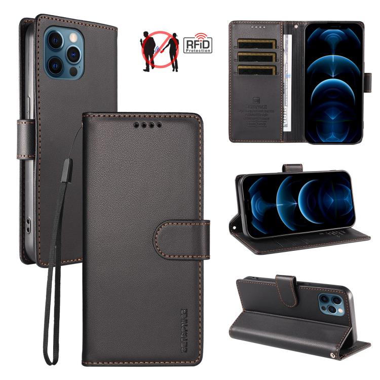 BETOPNICE Pearlescent RFID Vegan Leather Phone Case with Strap, For iPhone 13 Pro Max, For iPhone 13 Pro, For iPhone 12 / 12 Pro, For iPhone 12 Pro Max