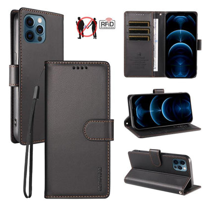 BETOPNICE Pearlescent RFID Vegan Leather Phone Case with Strap, For iPhone 13 Pro Max, For iPhone 13 Pro, For iPhone 12 / 12 Pro, For iPhone 12 Pro Max