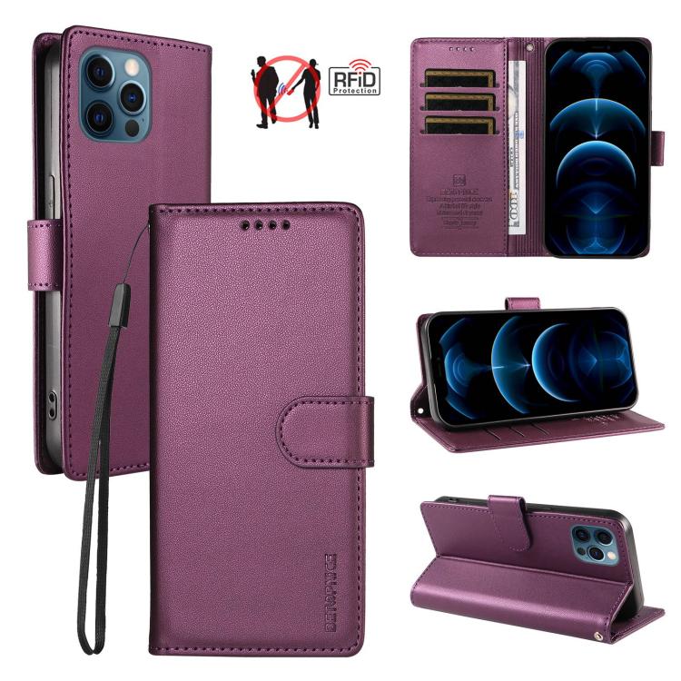 BETOPNICE Pearlescent RFID Vegan Leather Phone Case with Strap, For iPhone 13 Pro Max, For iPhone 13 Pro, For iPhone 12 / 12 Pro, For iPhone 12 Pro Max