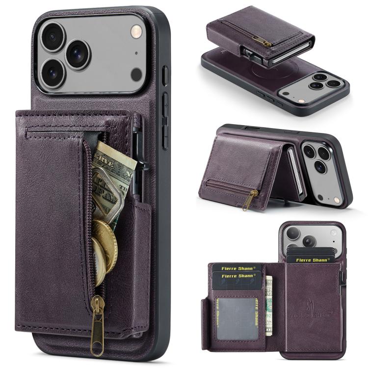Fierre Shann Oil Wax Vegan Leather Magnetic Card Holder Back Phone Case, For iPhone 18 Pro / 17 Pro, For iPhone 18 Pro Max / 17 Pro Max, For iPhone 17e / 16e, For iPhone 17