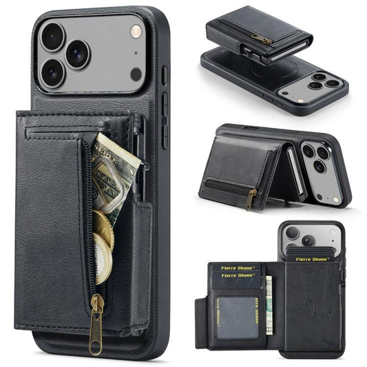 Fierre Shann Oil Wax Vegan Leather Magnetic Card Holder Back Phone Case, For iPhone 18 Pro / 17 Pro, For iPhone 18 Pro Max / 17 Pro Max, For iPhone 17e / 16e, For iPhone 17