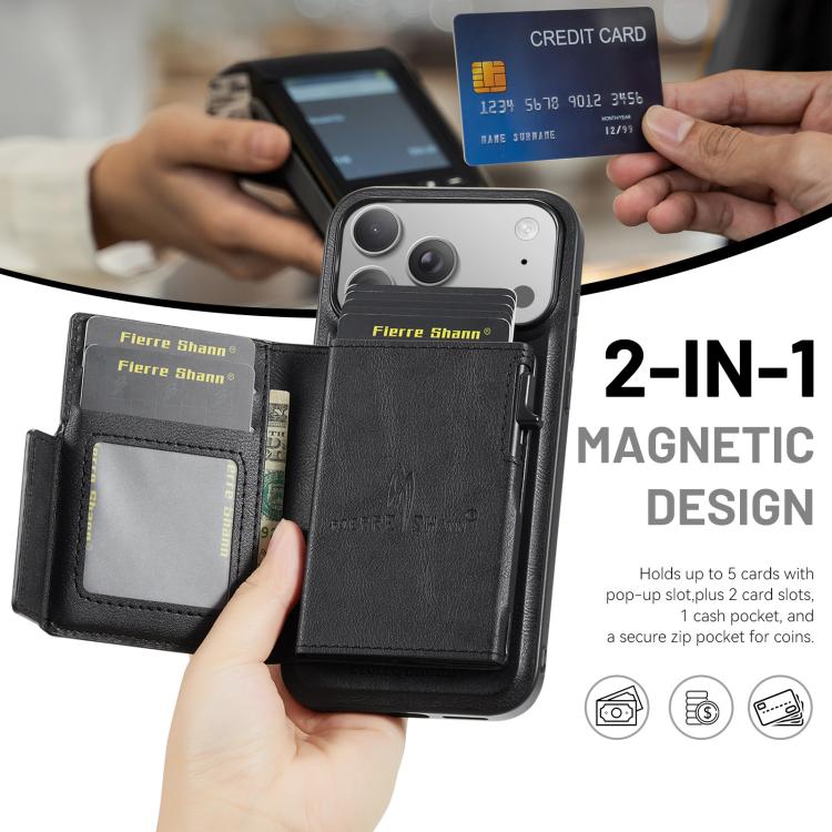 Fierre Shann Oil Wax Vegan Leather Magnetic Card Holder Back Phone Case, For iPhone 18 Pro / 17 Pro, For iPhone 18 Pro Max / 17 Pro Max, For iPhone 17e / 16e, For iPhone 17