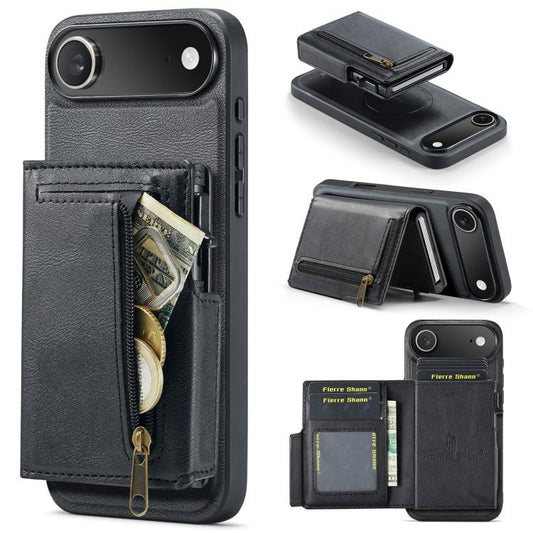 Fierre Shann Oil Wax Vegan Leather Magnetic Card Holder Back Phone Case, For iPhone Air, For iPhone 16 Pro Max, For iPhone 16 Pro, For iPhone 16 Plus
