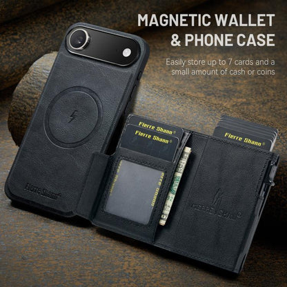 Fierre Shann Oil Wax Vegan Leather Magnetic Card Holder Back Phone Case, For iPhone Air, For iPhone 16 Pro Max, For iPhone 16 Pro, For iPhone 16 Plus