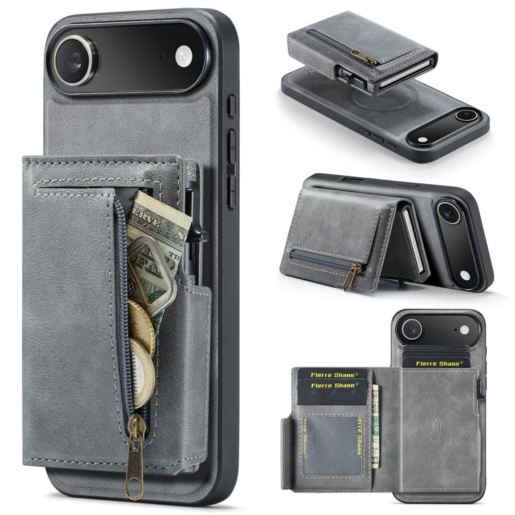 Fierre Shann Oil Wax Vegan Leather Magnetic Card Holder Back Phone Case, For iPhone Air, For iPhone 16 Pro Max, For iPhone 16 Pro, For iPhone 16 Plus