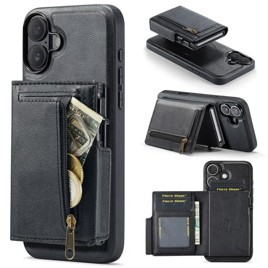 Fierre Shann Oil Wax Vegan Leather Magnetic Card Holder Back Phone Case, For iPhone 16, For iPhone 15 Pro Max, For iPhone 15 Pro, For iPhone 15 Plus / 14 Plus