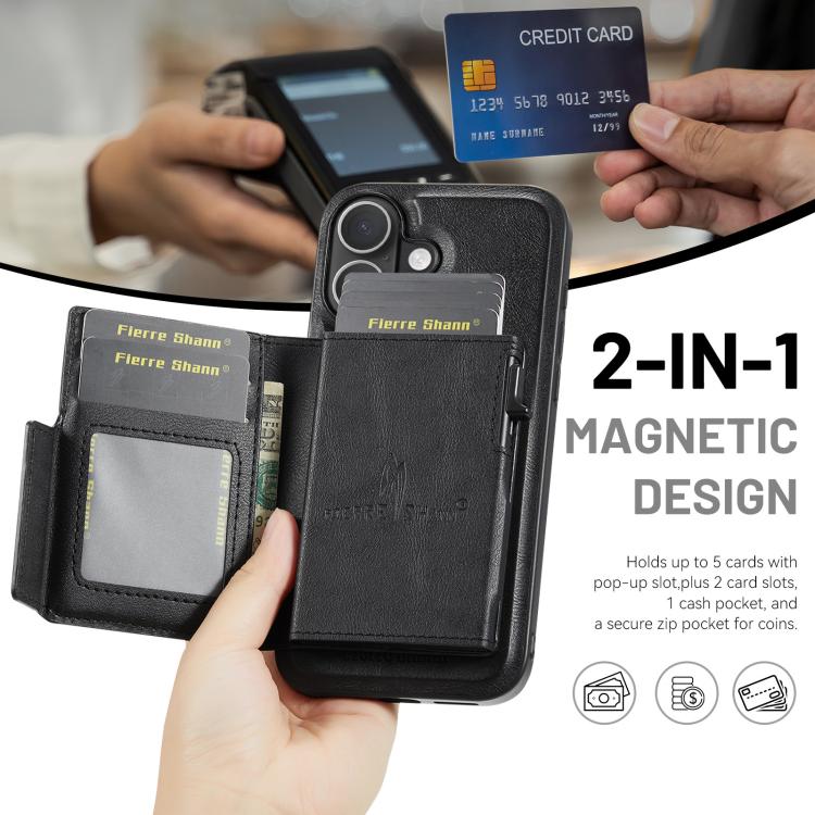 Fierre Shann Oil Wax Vegan Leather Magnetic Card Holder Back Phone Case, For iPhone 16, For iPhone 15 Pro Max, For iPhone 15 Pro, For iPhone 15 Plus / 14 Plus