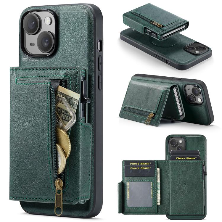 Fierre Shann Oil Wax Vegan Leather Magnetic Card Holder Back Phone Case, For iPhone 16, For iPhone 15 Pro Max, For iPhone 15 Pro, For iPhone 15 Plus / 14 Plus