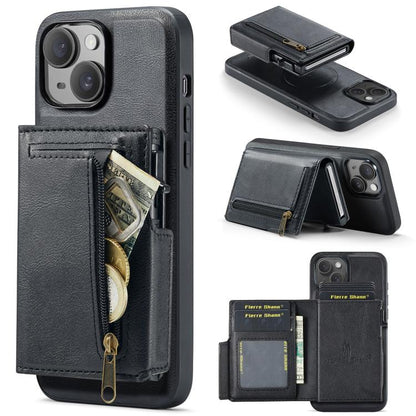 Fierre Shann Oil Wax Vegan Leather Magnetic Card Holder Back Phone Case, For iPhone 15, For iPhone 14 / 13, For iPhone 14 Pro, For iPhone 14 Pro Max