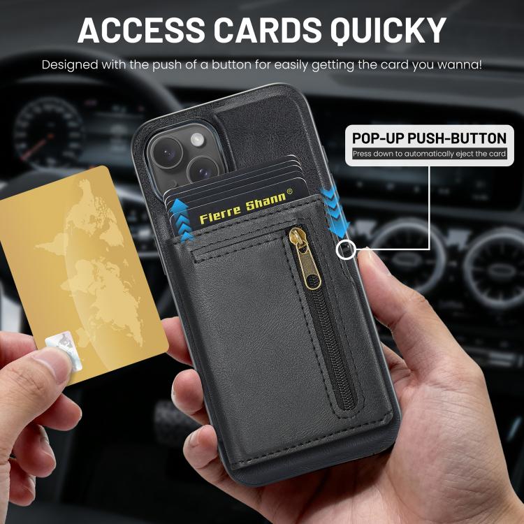 Fierre Shann Oil Wax Vegan Leather Magnetic Card Holder Back Phone Case, For iPhone 15, For iPhone 14 / 13, For iPhone 14 Pro, For iPhone 14 Pro Max