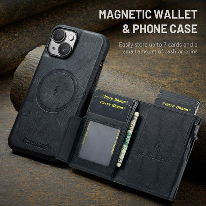 Fierre Shann Oil Wax Vegan Leather Magnetic Card Holder Back Phone Case, For iPhone 15, For iPhone 14 / 13, For iPhone 14 Pro, For iPhone 14 Pro Max