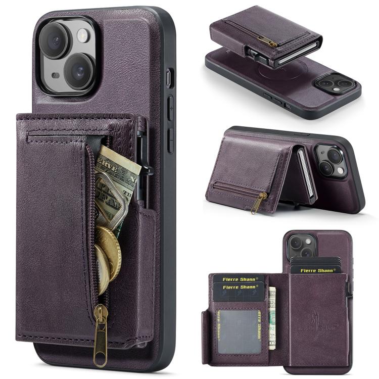 Fierre Shann Oil Wax Vegan Leather Magnetic Card Holder Back Phone Case, For iPhone 15, For iPhone 14 / 13, For iPhone 14 Pro, For iPhone 14 Pro Max