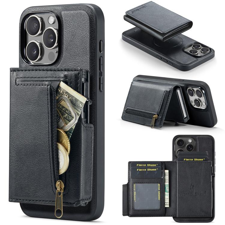 Fierre Shann Oil Wax Vegan Leather Magnetic Card Holder Back Phone Case, For iPhone 15, For iPhone 14 / 13, For iPhone 14 Pro, For iPhone 14 Pro Max