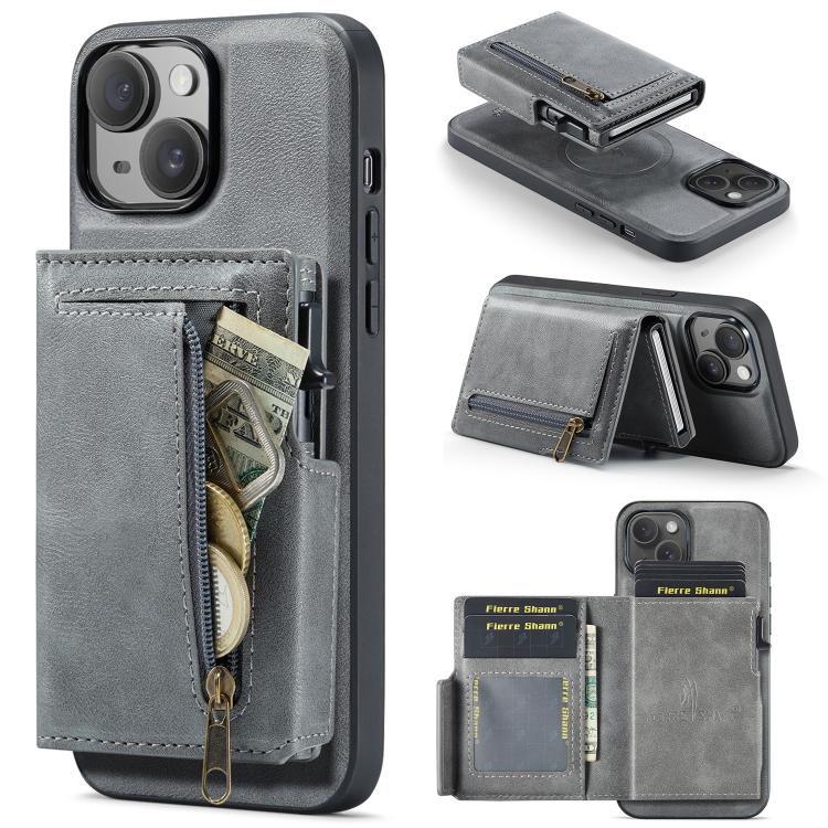 Fierre Shann Oil Wax Vegan Leather Magnetic Card Holder Back Phone Case, For iPhone 15, For iPhone 14 / 13, For iPhone 14 Pro, For iPhone 14 Pro Max