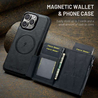 Fierre Shann Oil Wax Vegan Leather Magnetic Card Holder Back Phone Case, For iPhone 13 Pro Max, For iPhone 13 Pro, For iPhone 12 / 12 Pro, For iPhone 12 Pro Max