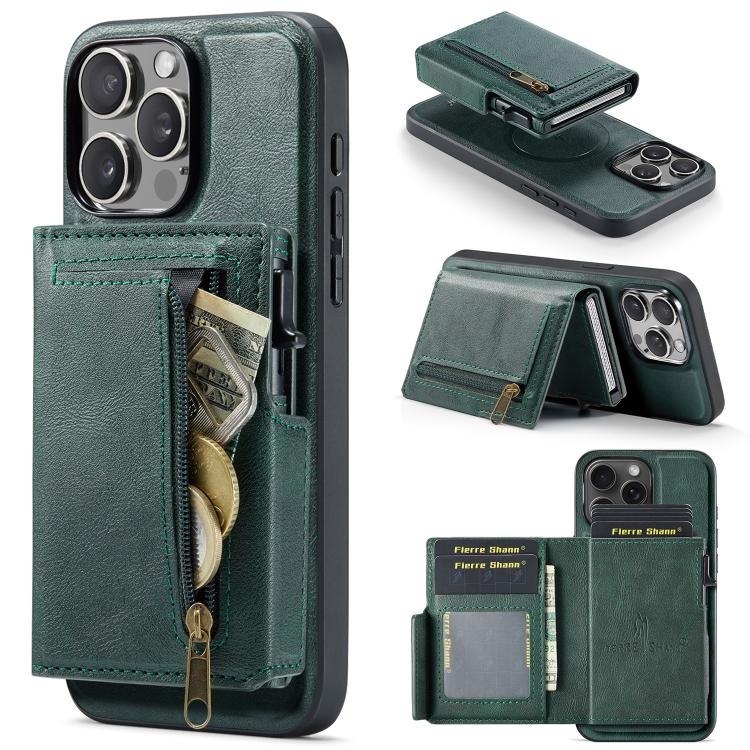 Fierre Shann Oil Wax Vegan Leather Magnetic Card Holder Back Phone Case, For iPhone 13 Pro Max, For iPhone 13 Pro, For iPhone 12 / 12 Pro, For iPhone 12 Pro Max