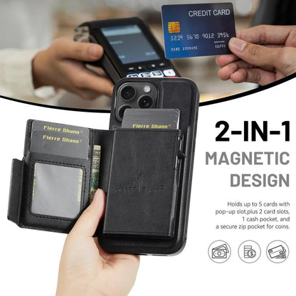 Fierre Shann Oil Wax Vegan Leather Magnetic Card Holder Back Phone Case, For iPhone 11 Pro Max, For iPhone 11, For iPhone 11 Pro