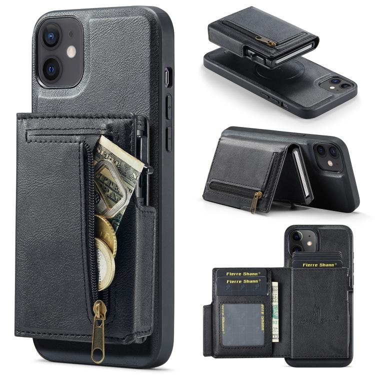 Fierre Shann Oil Wax Vegan Leather Magnetic Card Holder Back Phone Case, For iPhone 11 Pro Max, For iPhone 11, For iPhone 11 Pro