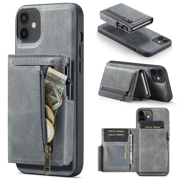Fierre Shann Oil Wax Vegan Leather Magnetic Card Holder Back Phone Case, For iPhone 11 Pro Max, For iPhone 11, For iPhone 11 Pro