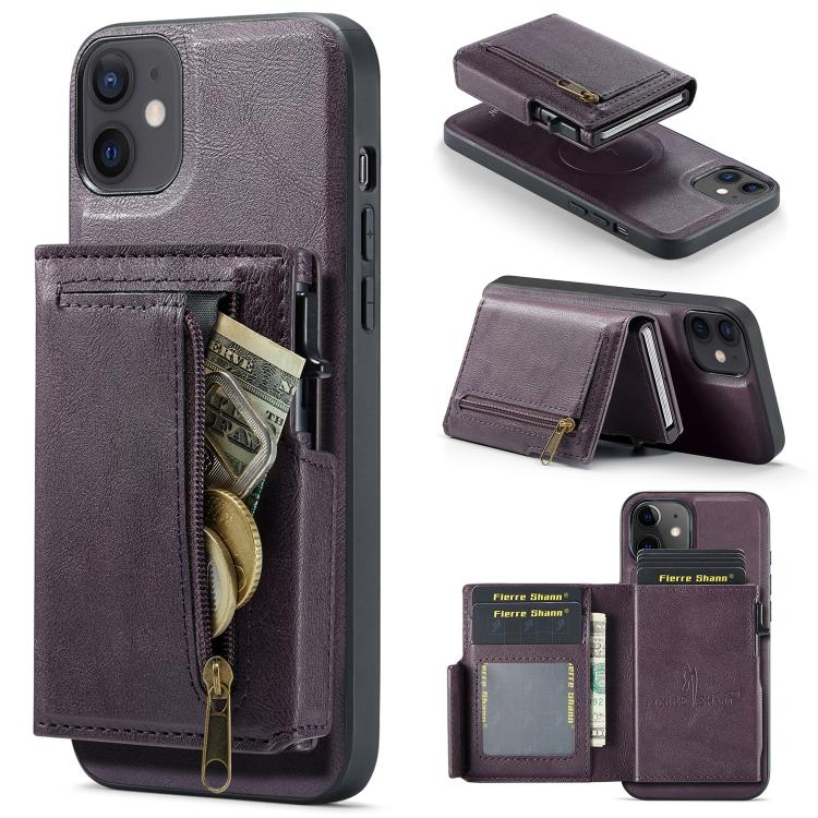 Fierre Shann Oil Wax Vegan Leather Magnetic Card Holder Back Phone Case, For iPhone 11 Pro Max, For iPhone 11, For iPhone 11 Pro