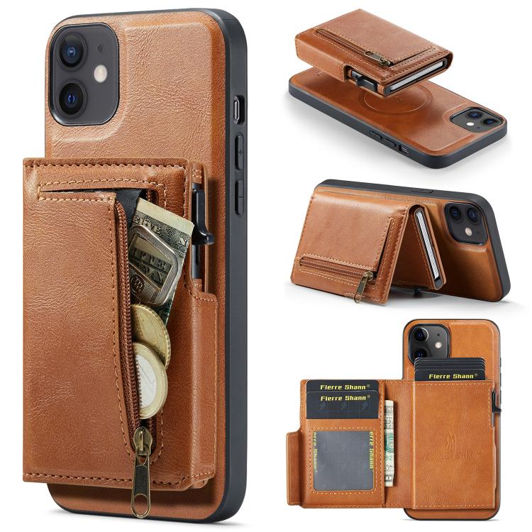 Fierre Shann Oil Wax Vegan Leather Magnetic Card Holder Back Phone Case, For iPhone 11 Pro Max, For iPhone 11, For iPhone 11 Pro